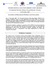 Ukraine, Presidential Election, Repeat Second Round, 26 December 2004: Preliminary Statement