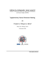 Supplementary Human Dimension Meeting on Freedom of Religion or Belief, 9-10 December 2010: Opening Address by ODIHR Director Janez Lenarcic