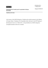 Выступление Министра иностранных дел Республики Таджикистан Хамрохона Зарифи на 856 заседании Постоянного Совета ОБСЕ