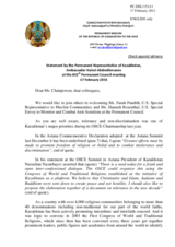 Statement by the Delegation of Kazakhstan in response to the address by Farah Pandith, U. S. Special Representative to Muslim Communities and Hannah Rosenthal, U. S. Special Envoy to Monitor and Combat Anti-Semitism