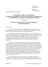 Statement by the Delegation of the Russian Federation in response to the address by Farah Pandith, U. S. Special Representative to Muslim Communities and Hannah Rosenthal, U. S. Special Envoy to Monitor and Combat Anti-Semitism