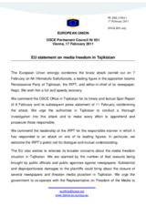 Statement by the Hungarian Presidency of the Council of the European Union on the freedom of the media in Tajikistan
