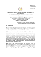Statement by the Delegation of Tajikistan in response to statements by the Hungarian Presidency of the Council of the European Union and by the Delegation of the United States on the freedom of the media in Tajikistan