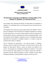 Statement by the Hungarian Presidency of the Council of the European Union in response to the address by the Minister For Foreign Affairs of Tajikistan, H.E. Hamrokhon Zarifi