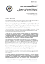 Statement by the Delegation of the United States in response to the address by the Minister For Foreign Affairs of Tajikistan, H.E. Hamrokhon Zarifi