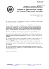 Statement by the United States Mission to the OSCE on Right to Peaceful Assembly and Freedom of Expression in Azerbaijan