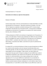 Intervention de la Suisse au sujet de la francophonie