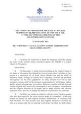 Statement of the Delegation of the Holy See on the terrorist attack in Alexandria, Egypt, on 31 December 2010