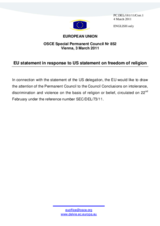 Statement by the Hungarian Presidency of the Council of the European Union in response to United States statement on freedom of religion