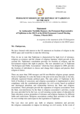 Statement by the delegation of Tajikistan in response to the statement of the US Delegation on freedom of religion in the OSCE space