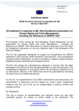 Statement by the Hungarian Presidency of the Council of the European Union in response to the presentation on human rights and crisis management, including the relevance of UNSCR 1325, by Ms. Nina Nordberg, Project Researcher