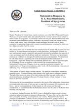 Statement by the Delegation of the United States in response to the address by the President of Kyrgyzstan, H.E. Roza Otunbayeva