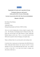 Speech by OSCE Secretary General Marc Perrin de Brichambaut