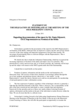 Statement by the Delegation of Switzerland in response to the report by the OSCE Representative on Freedom of the Media, Ms. Dunja Mijatović