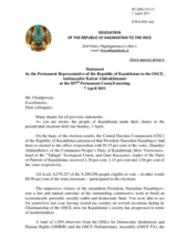 Statement by the Delegation of Kazakhstan on the presidential elections in Kazakhstan, held on 3 April 2011