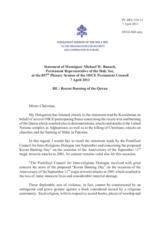 Statement by the Delegation of the Holy See on the recent burning of a copy of the Koran in the United States of America