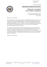 Statement by the Delegation of the United States on the freedom of the media in Tajikistan