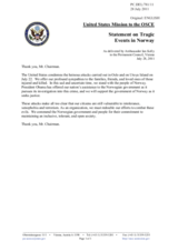 Statement by the Delegation of the United States on the attacks in Oslo and on Utoya Island in Norway