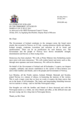 Statement by the Delegation of Iceland on the attacks in Oslo and on Utoya Island in Norway