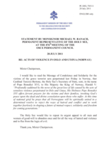Statement by the Delegation of the Holy See on the attacks in Oslo and on Utoya Island in Norway