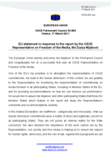 Statement by the Hungarian Presidency of the Council of the European Union in response to the report by the OSCE Representative on Freedom of the Media, Ms. Dunja Mijatović