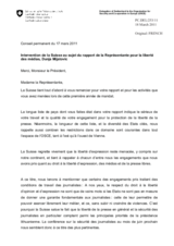 Intervention de la Suisse au sujet du rapport de la Représentante pour la liberté des médias, Dunja Mijatovic