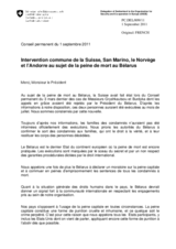 Intervention commune de la Suisse, San Marino, le Norvège et l’Andorre au sujet de la peine de mort au Bélarus