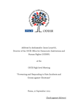 OSCE High-level Meeting “Preventing and Responding to Hate Incidents and Crimes against Christians”: Address by Ambassador Janez Lenarčič