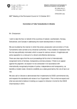 Statement by the Delegation of Switzerland, also on behalf of Iceland, Liechtenstein, Norway, and Canada on the verdict in the case of Ms. Yulia Tymoshenko