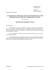 Statement by the Delegation of Switzerland on earthquake in the Van province of Turkey on 23 October 2011