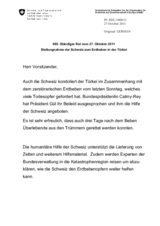 Stellungnahme der Schweiz zum Erdbeben in der Türkei