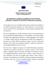 Statement by the Polish Presidency of the Council of the European Union in response to the address by the President of the OSCE Parliamentary Assembly, H.E. Petros Efthymiou