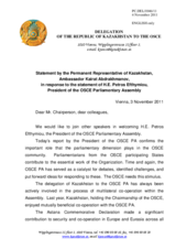 Statement by the Delegation of Kazakhstan in response to the address by the President of the OSCE Parliamentary Assembly, H.E. Petros Efthymiou