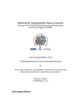 Opening Session of the   OSCE Supplementary Human Dimension Meeting  on  ‘Prevention of Racism, Xenophobia, and Hate Crimes Through  Educational and Awareness-Raising Initiatives’: Address by Ambassador Janez Lenarčič