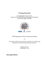 OSCE Supplementary Human Dimension Meeting on ‘Prevention of Racism, Xenophobia, and Hate Crimes Through Educational and Awareness-Raising Initiatives’: Closing Remarks by Ambassador Janez Lenarčič