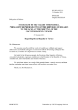 Statement by the Delegation of Belarus on the earthquake in the Van province of Turkey on 23 October 2011