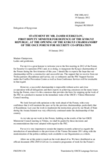Opening statement of the Chairmanship of the FSC by H.E. Mr. Zamir Suerkulov, First Deputy Minister of Defence of the Kyrgyz Republic