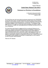 Statement by the Delegation of the United States on the parliamentary elections in Kazakhstan, held on 15 January 2012