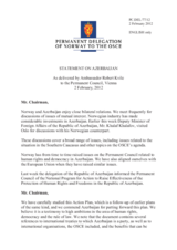 Statement by the Delegation of Norway on the National Programme for Action to Raise Effectiveness of the Protection of Human Rights and Freedoms in the Republic of Azerbaijan, signed by the President of Azerbaijan, Mr. I. Aliyev, on 27 December 2011