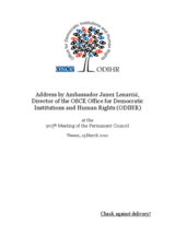 Address by Ambassador Janez Lenarčič, Director of the OSCE Office for Democratic Institutions and Human Rights, at the  905th Meeting of the Permanent Council