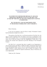 Statement by the Delegation of the Holy See on the tolerance and non-discrimination in the Russian Federation and Moldova