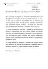 Déclaration de la Suisse au sujet de la peine de mort au Bélarus