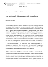 Intervention de la Suisse au sujet de la francophonie