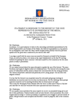 Statement by the Delegation of Norway in response to the report by the OSCE Representative on Freedom of the Media