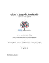 Address by Ambassador Janez Lenarčič at the Opening Session of the OSCE Supplementary Human Dimension Meeting  on  ‘Combating Racism, Intolerance, and Discrimination in Society through Sport’