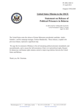 Statement by the Delegation of the United States on the release of Mr. A. Sannikov and Mr. D. Bandarenka in Belarus