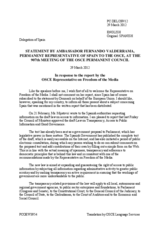 Statement by the Delegation of Spain in response to the report by the OSCE Representative on Freedom of the Media