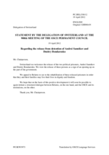 Statement by the Delegation of Switzerland on the release of Mr. A. Sannikov and Mr. D. Bandarenka in Belarus