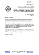 Statement by the Delegation of the United States on the facilitation by the OSCE of voting in Kosovo in the forthcoming Serbian parliamentary and presidential elections