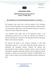 Statement by the Danish Presidency of the Council of the EU on the parliamentary election in Armenia, held on 6 May 2012